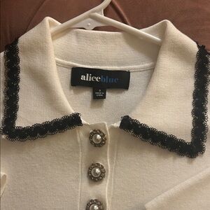 Alice Blue Ivory Sweater with Ebony Lace Accents SM